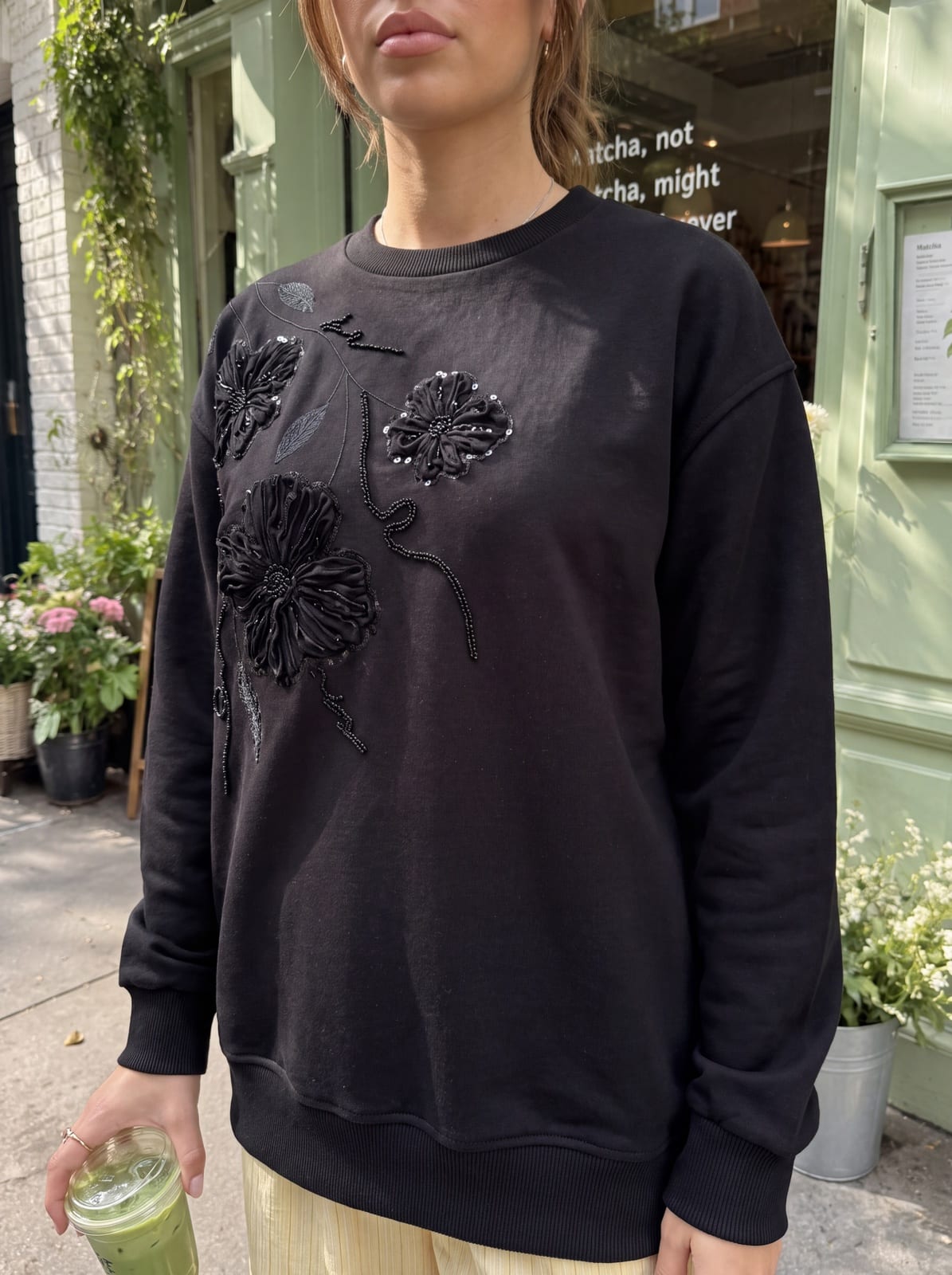 Sweatshirt with Floral Embroidery and Rhinestones, photo 8 of 12