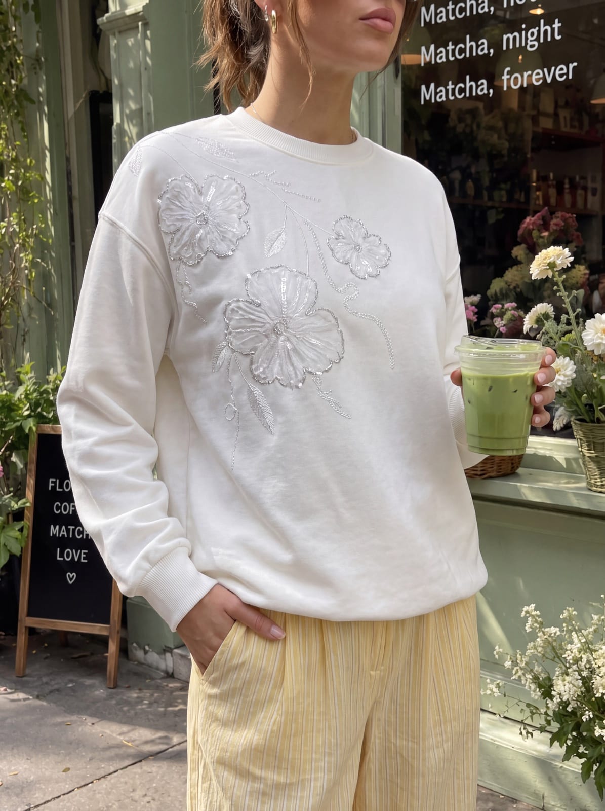 Sweatshirt with Floral Embroidery and Rhinestones, photo 3 of 12